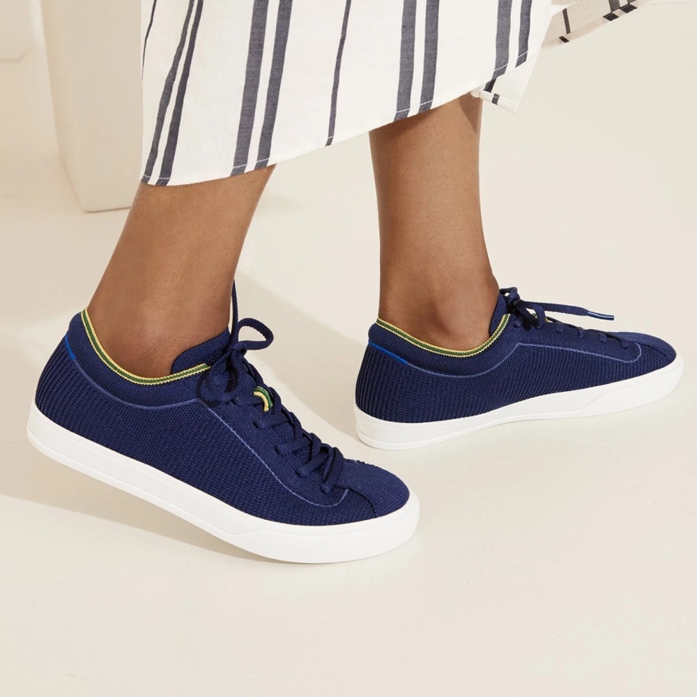 Rothy's navy lace-up sneakers (original version from 2020)